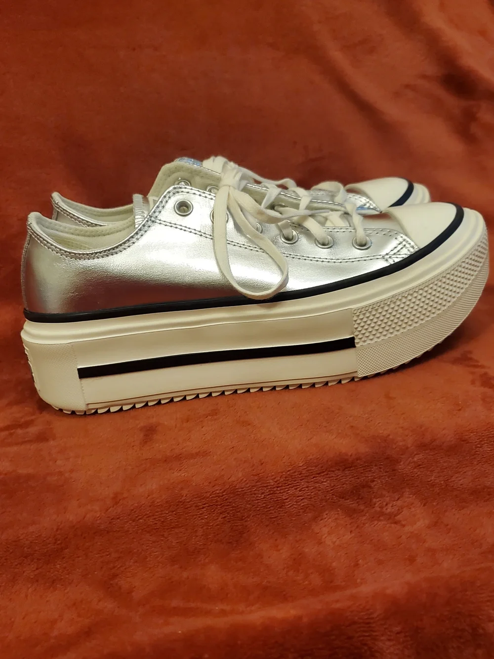 Converse Silver Metallic Platform Lace-Up Sneakers